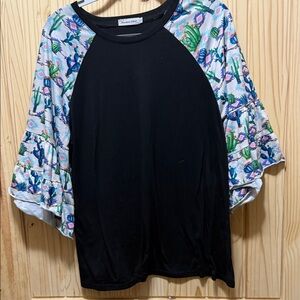 Southern Stitch Black Top with Floral Sleeves